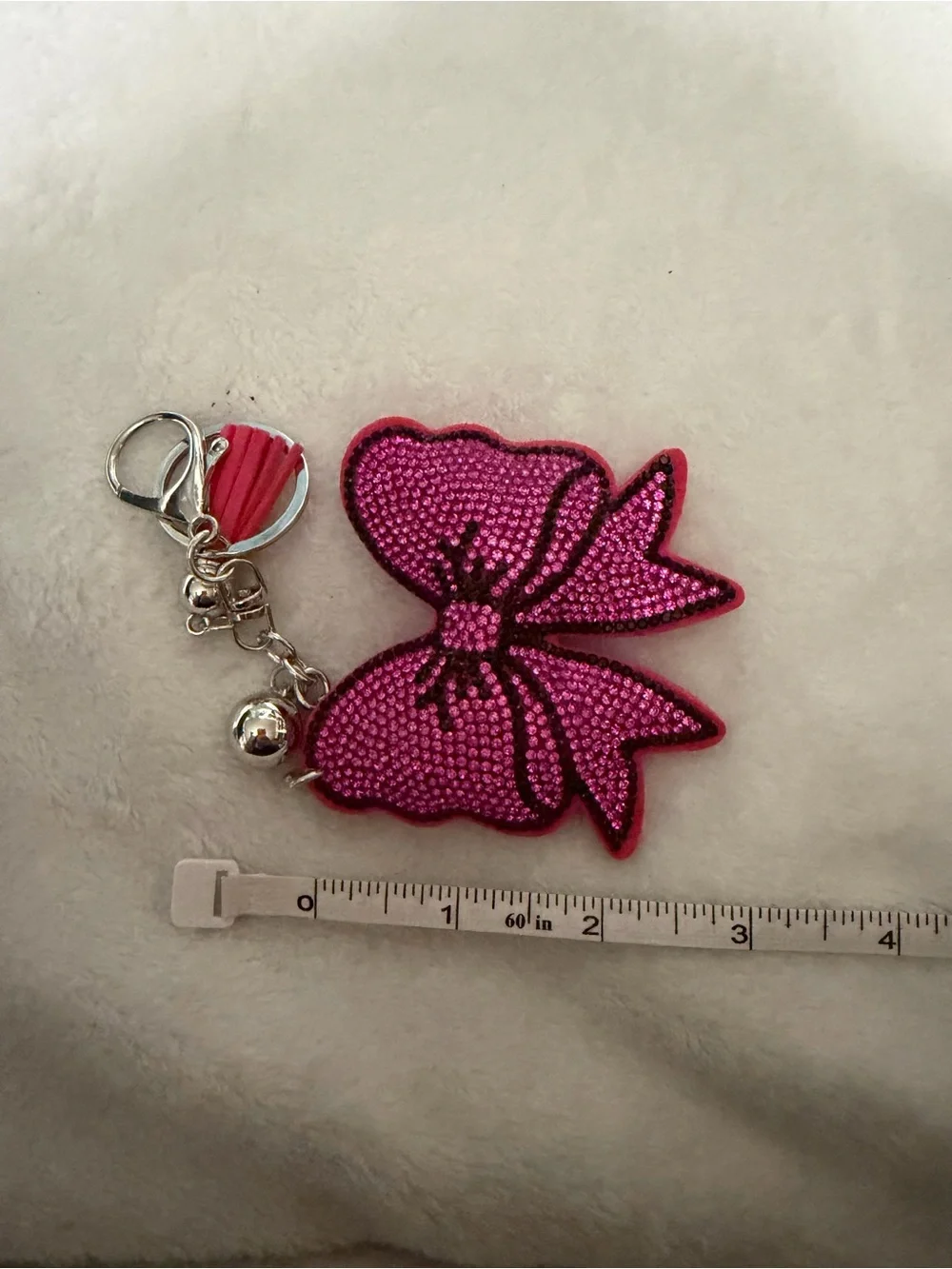 Hot Pink Bow/with Black Rhinestone Trim Charm with Tassel